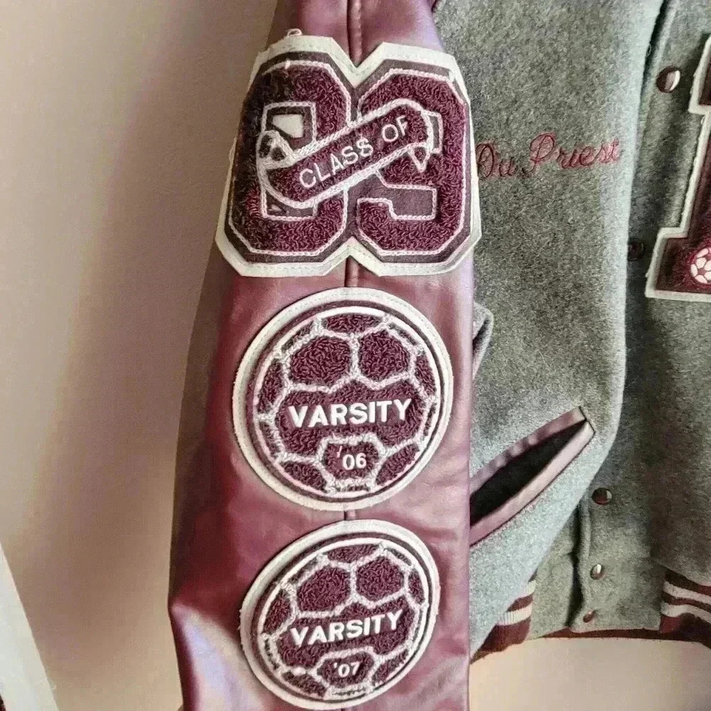 Vintage 1989 Meca Maroon And Grey Wool Men's Bomber Jacket Medium Burgundy/Gray - Picture 8 of 16